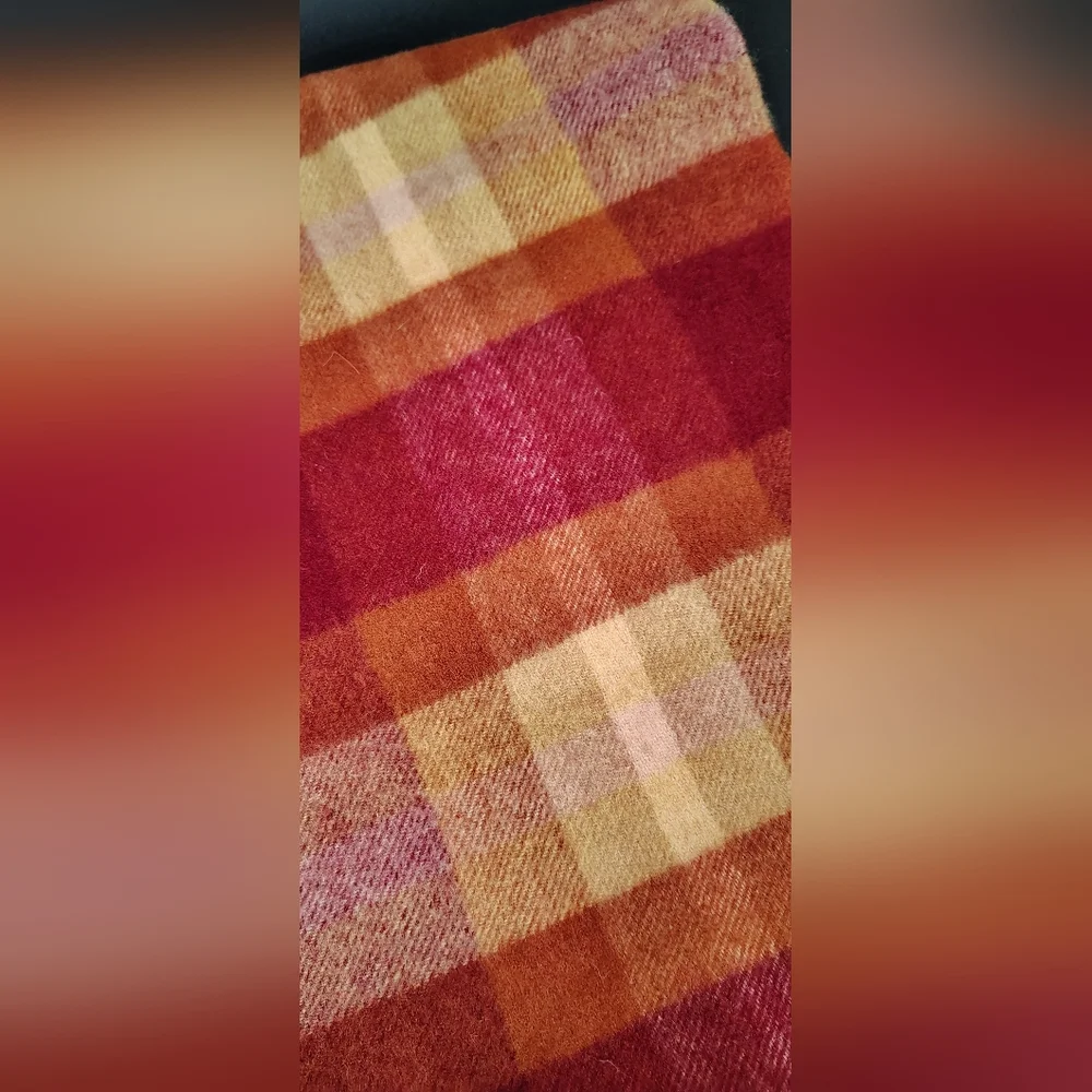 Checked Fringe Scarf in Red and Orange Men's Womens Unisex - Picture 7 of 10